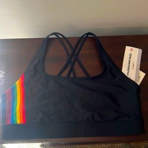 3/$7 Black and rainbow swim top/ low impact sports bra